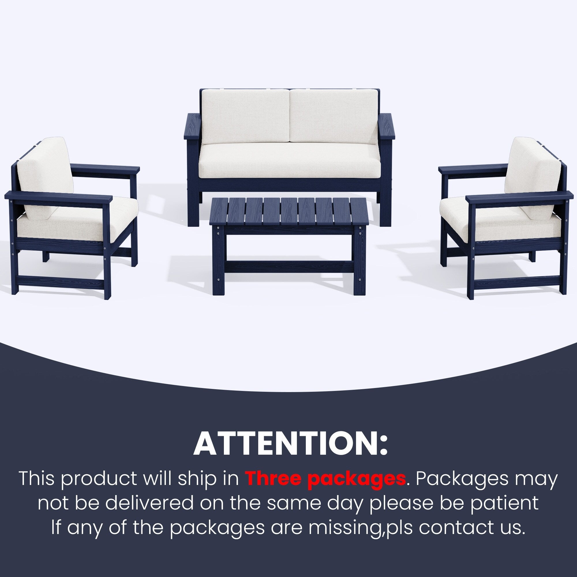 Ensemble de canapé et table sectionnels en PEHD pour patio extérieur, coussins amovibles inclus, une causeuse et deux canapés simples