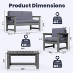 Ensemble de canapé et table sectionnels en PEHD pour patio extérieur, coussins amovibles inclus, une causeuse et deux canapés simples