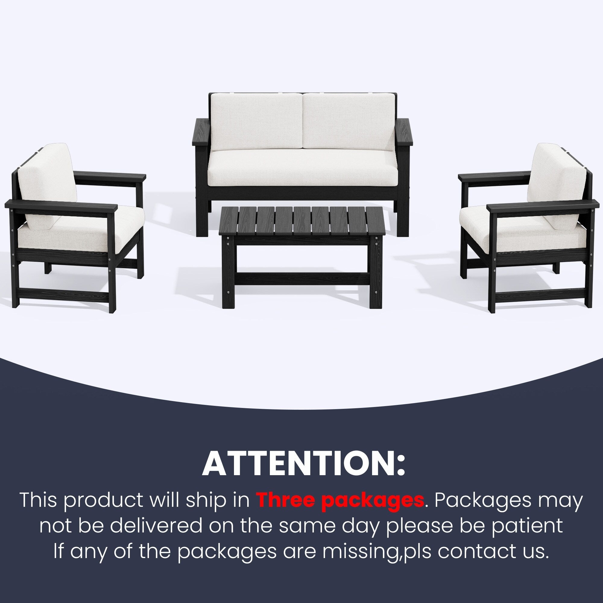Ensemble de canapé et table sectionnels en PEHD pour patio extérieur, coussins amovibles inclus, une causeuse et deux canapés simples
