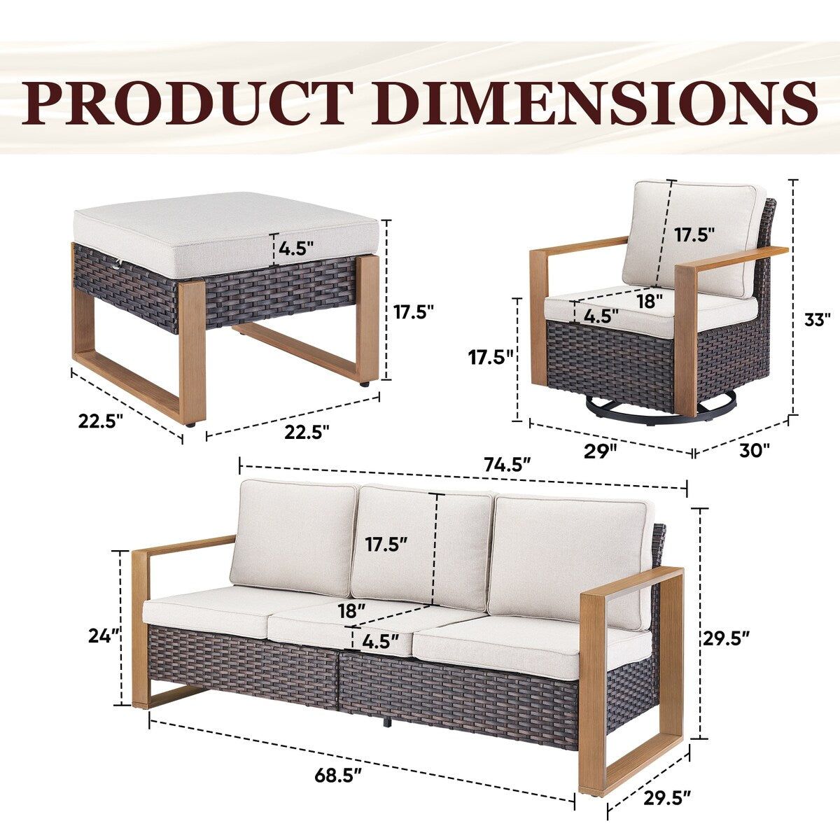 Ensemble de canapés et fauteuils pivotants d'extérieur Gymojoy - Marron