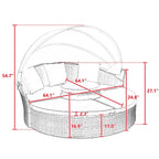 Lit de repos rond en rotin pour extérieur avec table basse relevable, canapé-lit profond bleu marine avec oreillers et coussins lavables