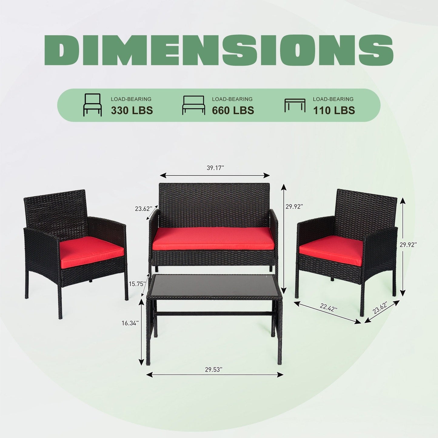 Ensemble de 4 meubles de jardin en osier, sectionnels et en rotin, avec coussins, pour jardin