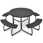 Ensemble table de pique-nique ronde d'extérieur avec 4 bancs et trou pour parasol