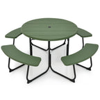 Ensemble table de pique-nique ronde d'extérieur avec 4 bancs et trou pour parasol