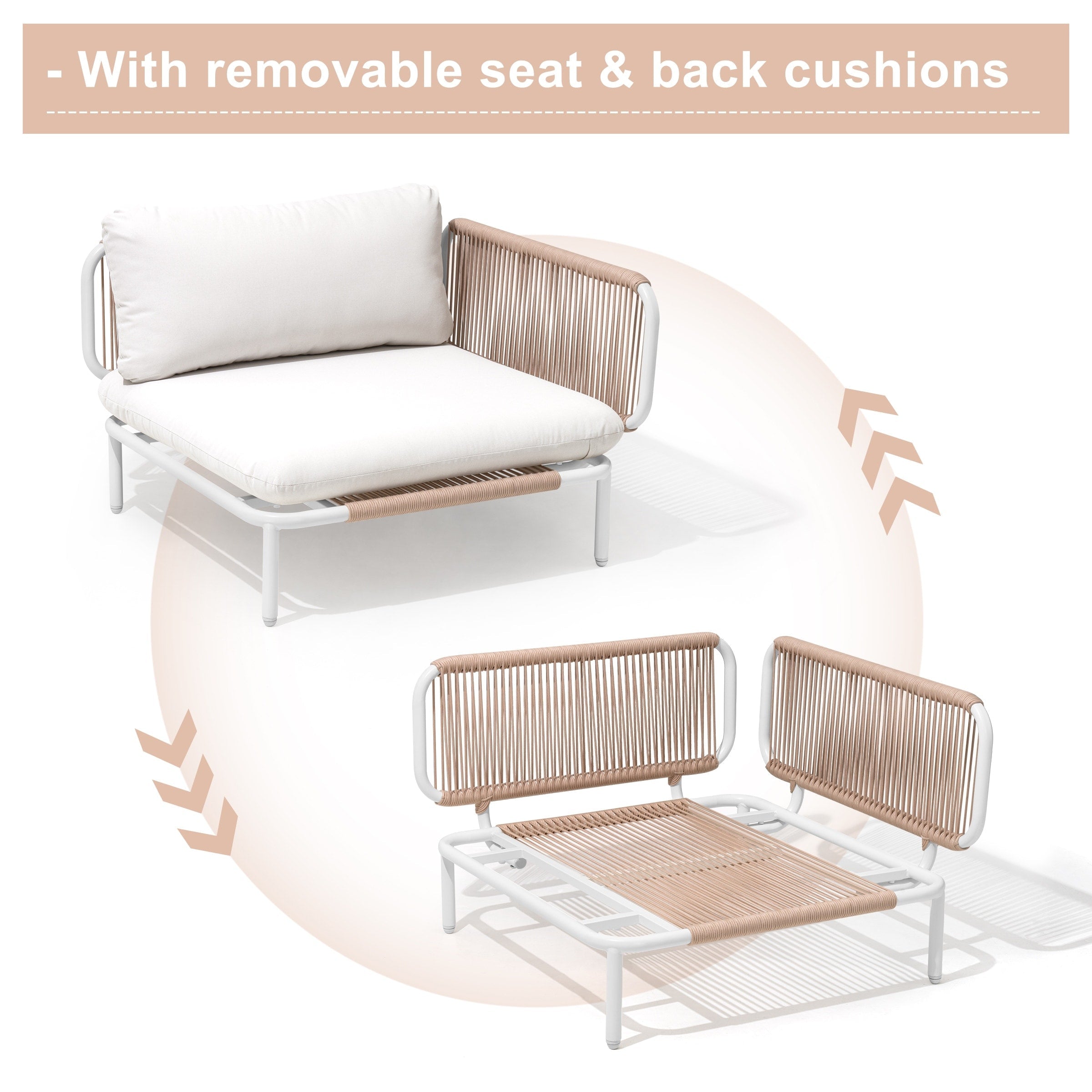 Ensemble de canapé sectionnel rembourré pour extérieur, ensemble de conversation pour meubles de patio, combinaison libre