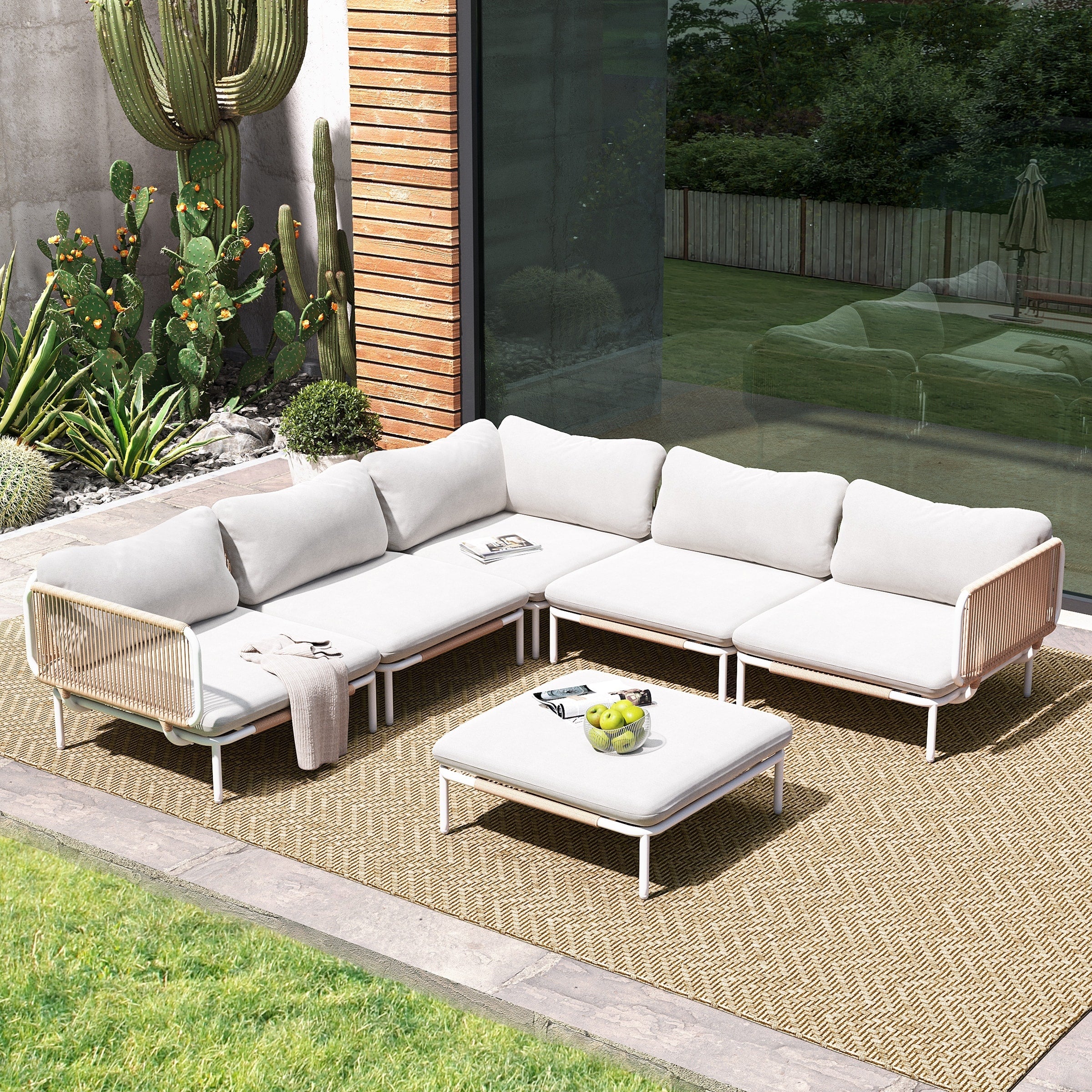 Ensemble de canapé sectionnel rembourré pour extérieur, ensemble de conversation pour meubles de patio, combinaison libre