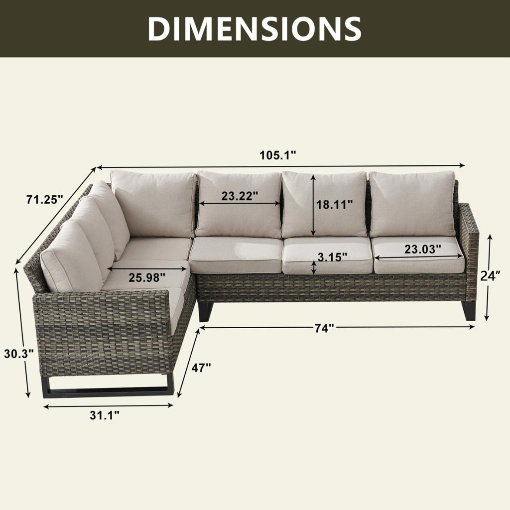 Canapé d'extérieur sectionnel en osier avec table pour foyer