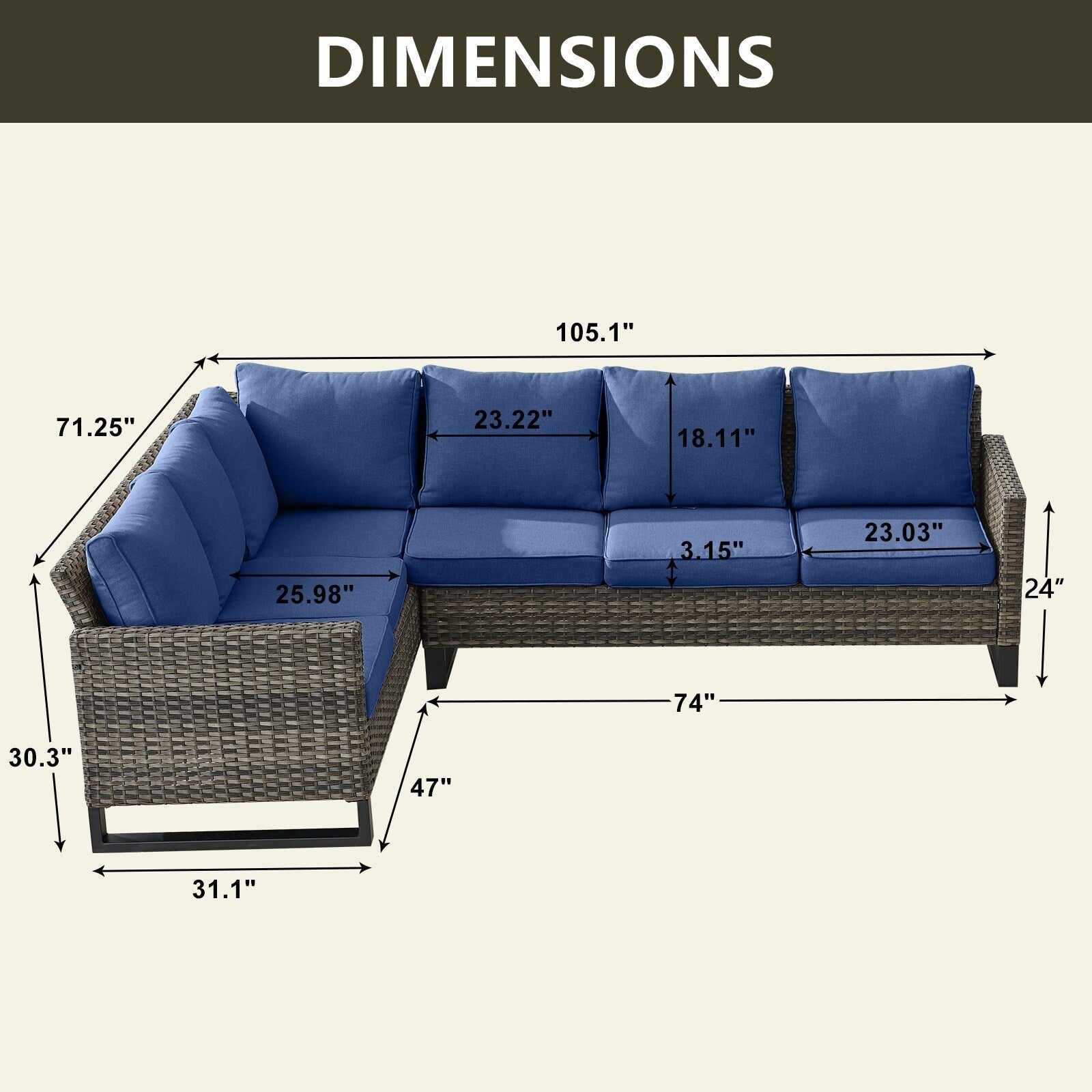 Canapé d'extérieur sectionnel en osier avec table pour foyer