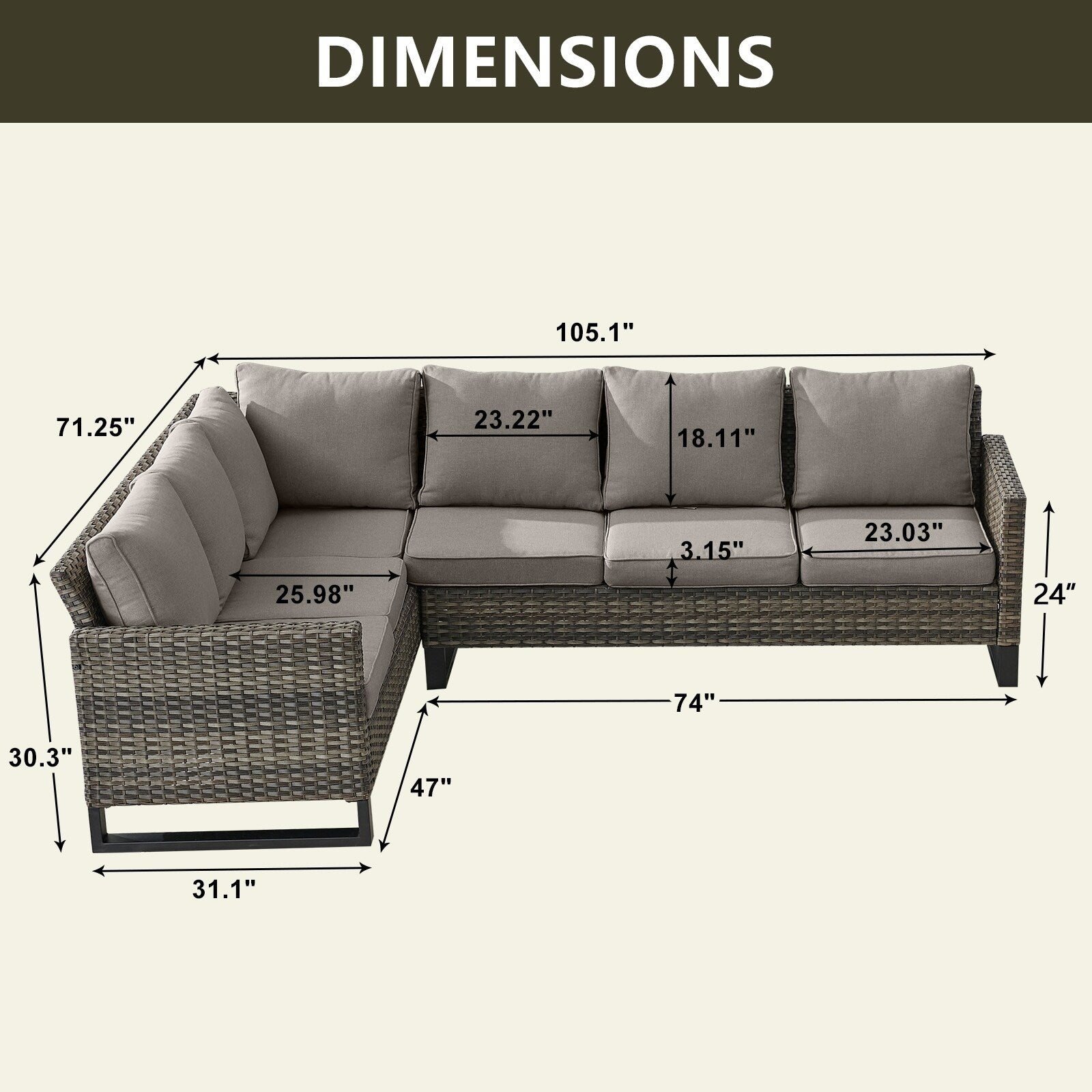Canapé d'extérieur sectionnel en osier avec table pour foyer
