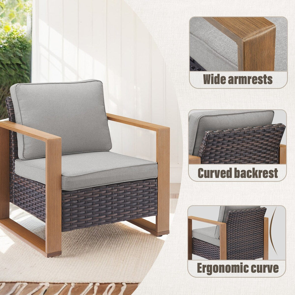 Fauteuil pivotant d'extérieur Gymojoy avec canapé, fauteuil club et poufs - Marron
