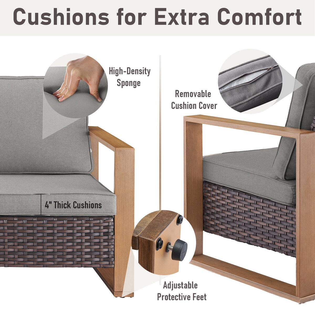 Fauteuil pivotant d'extérieur Gymojoy avec canapé, fauteuil club et poufs - Marron