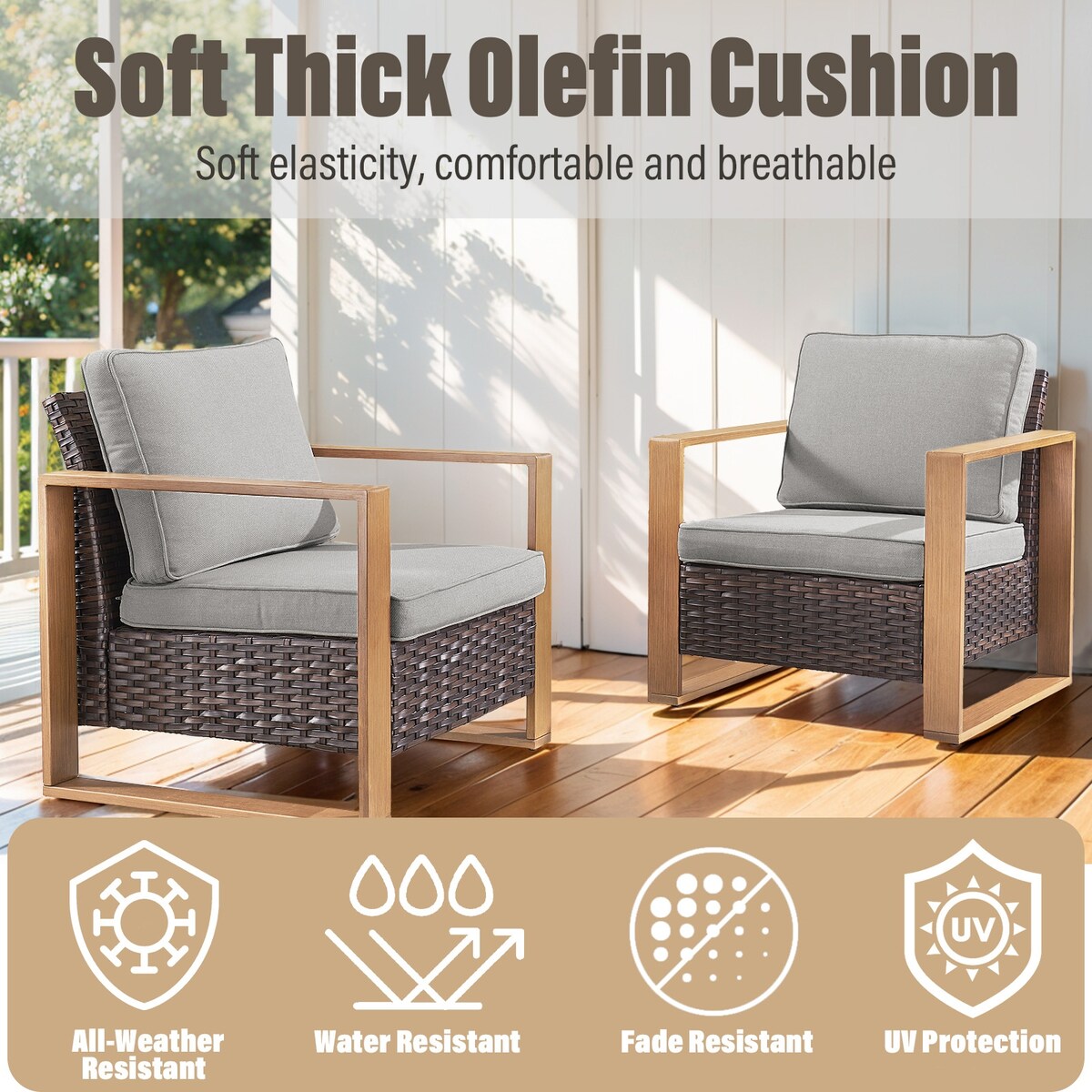 Fauteuil pivotant d'extérieur Gymojoy avec canapé, fauteuil club et poufs - Marron