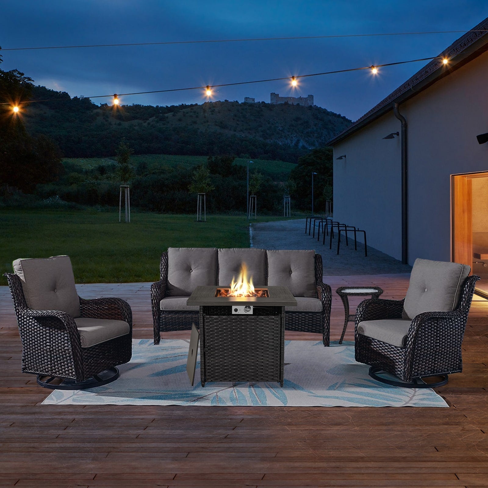 Canapé d'extérieur 3 places en osier Gymojoy avec table et foyer pivotants
