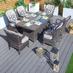 Ensemble de table rectangulaire en osier pour foyer à gaz d'extérieur avec 6 chaises par Moda Furnishings (housse de pluie incluse)