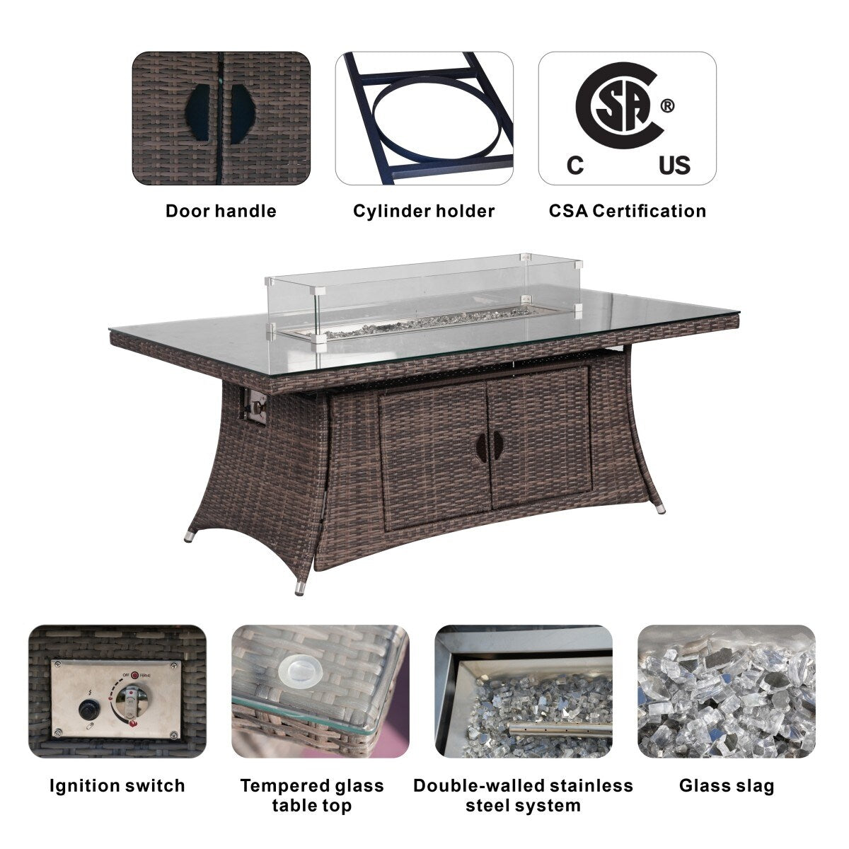 Ensemble de table rectangulaire en osier pour foyer à gaz d'extérieur avec 6 chaises par Moda Furnishings (housse de pluie incluse)