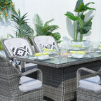 Ensemble de table rectangulaire en osier pour foyer à gaz d'extérieur avec 6 chaises par Moda Furnishings (housse de pluie incluse)