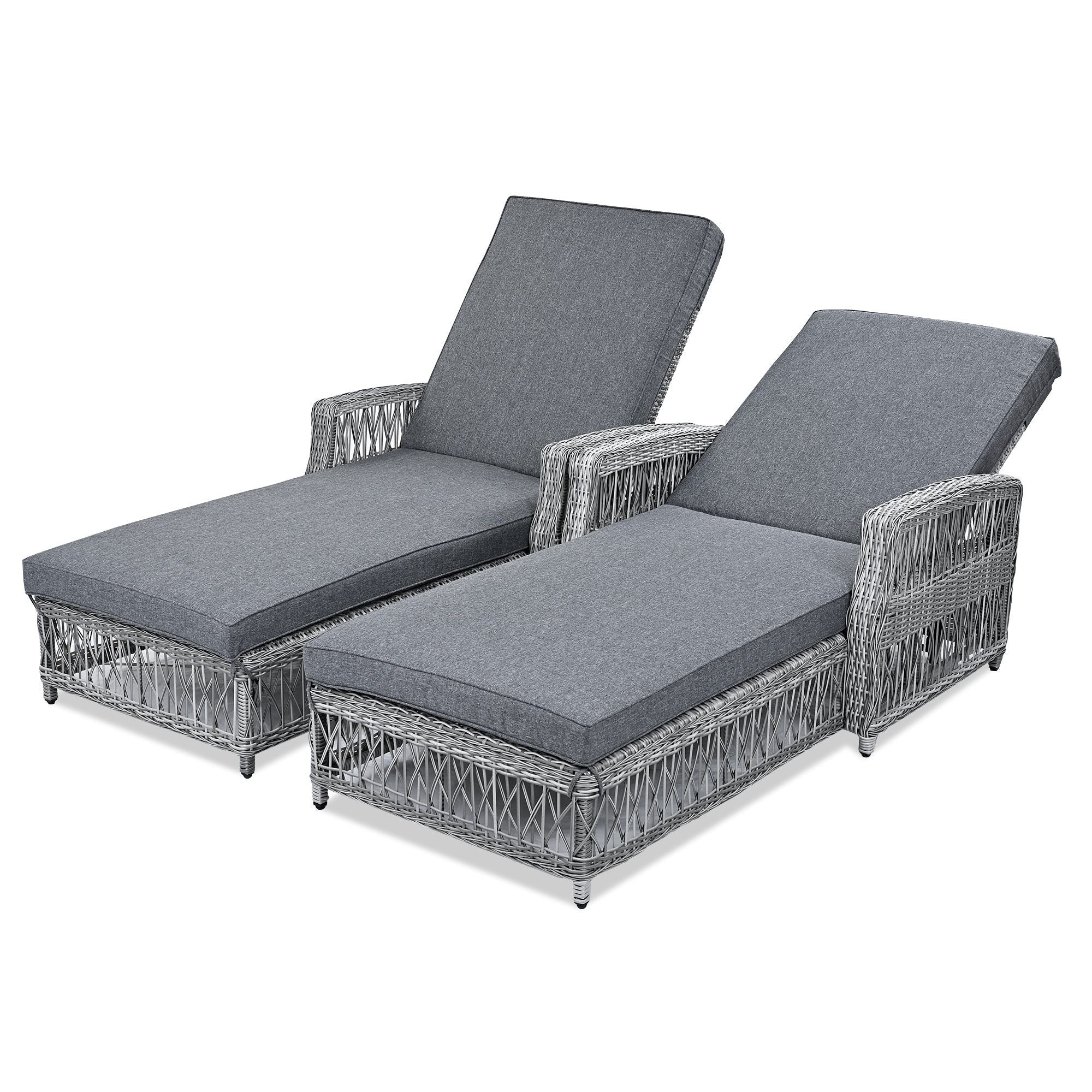 Chaise longue inclinable d'extérieur en osier réglable avec coussin