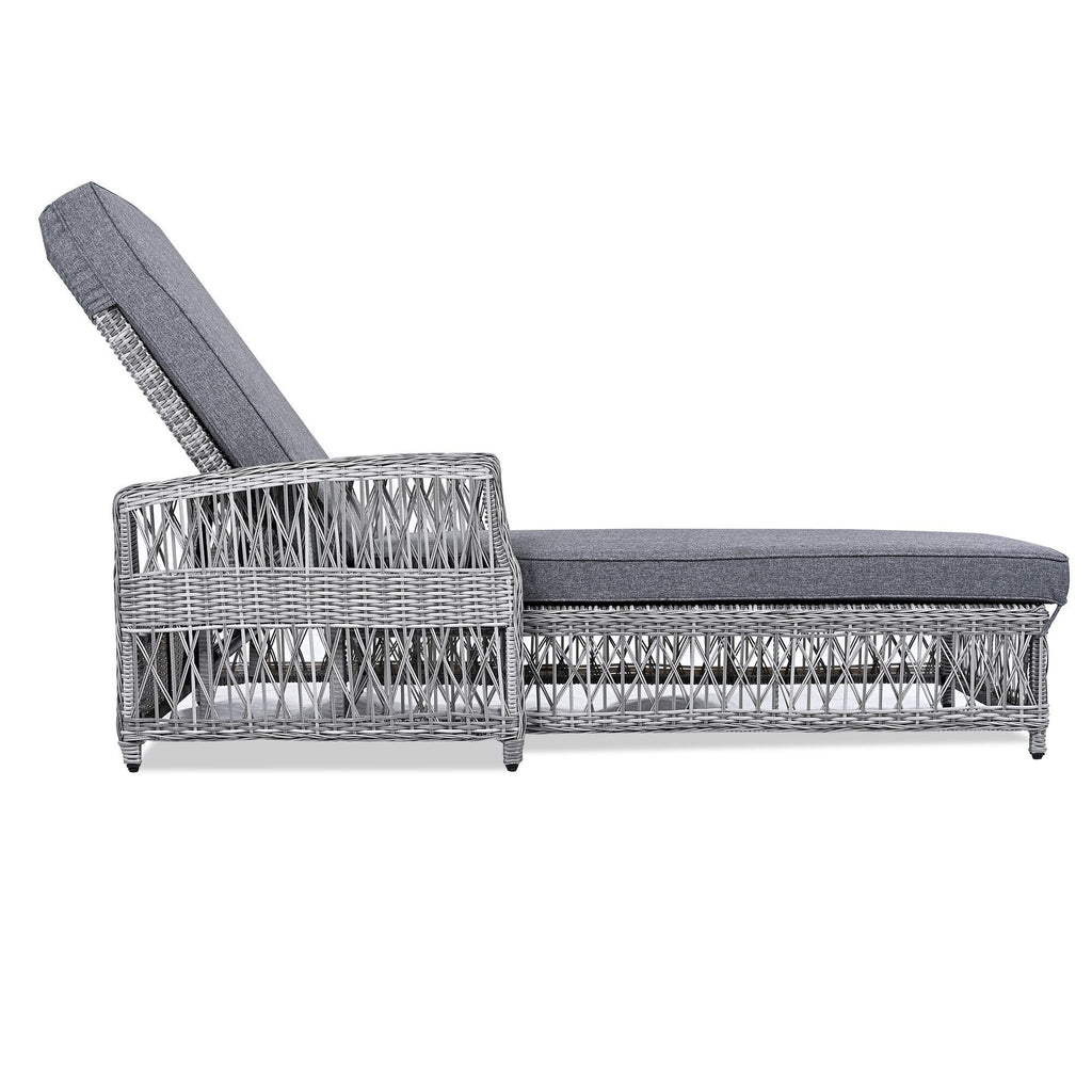 Chaise longue inclinable d'extérieur en osier réglable avec coussin