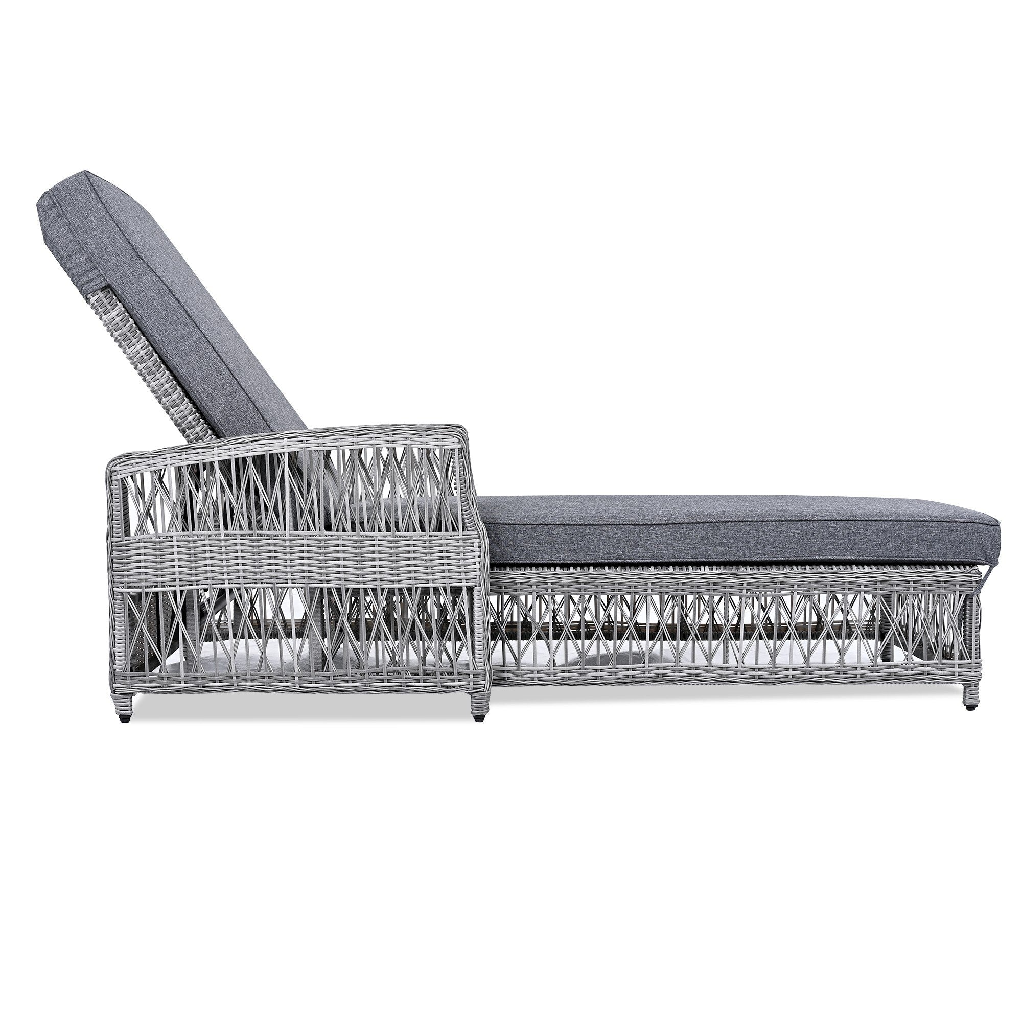 Chaise longue inclinable d'extérieur en osier réglable avec coussin