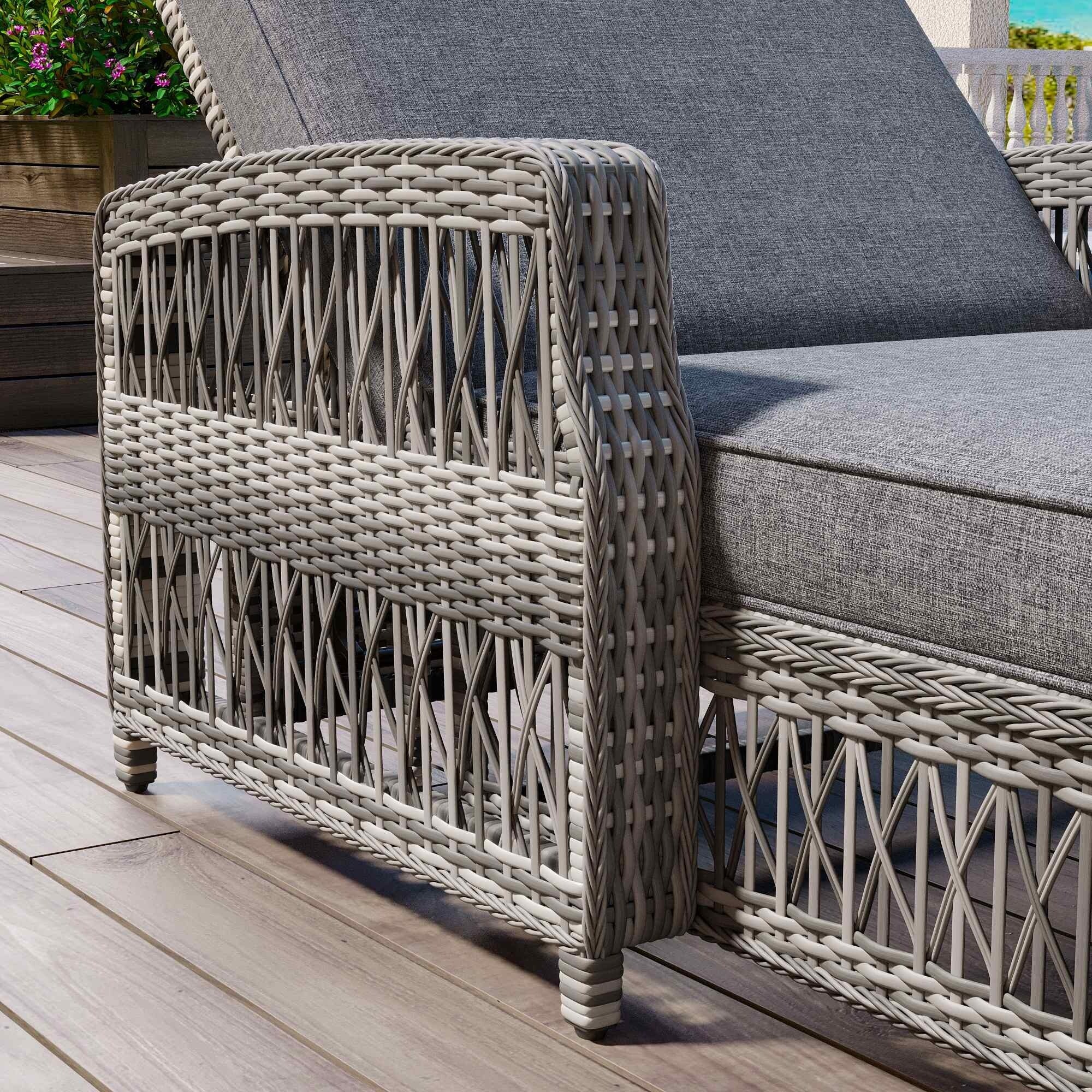 Chaise longue inclinable d'extérieur en osier réglable avec coussin