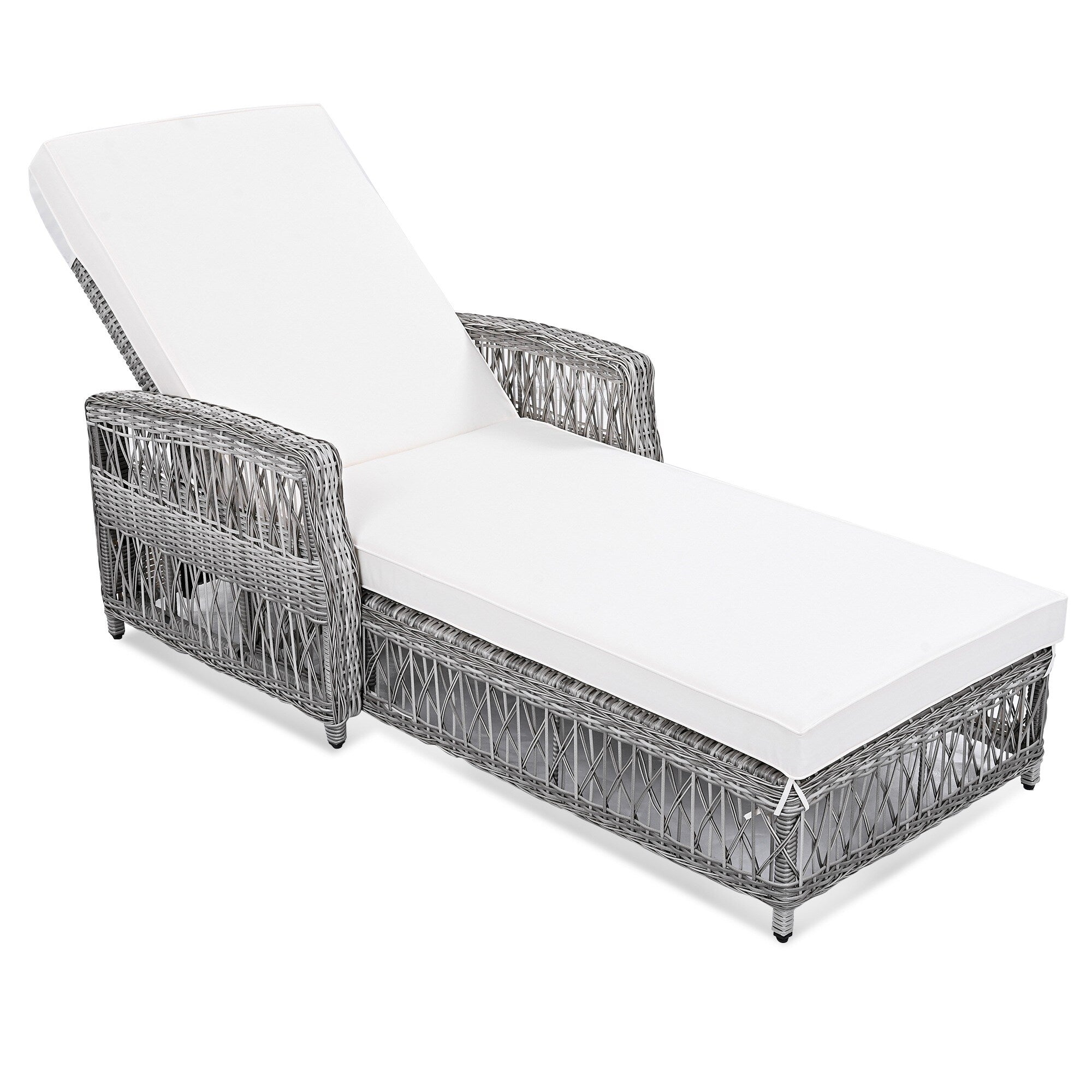 Chaise longue inclinable d'extérieur en osier réglable avec coussin