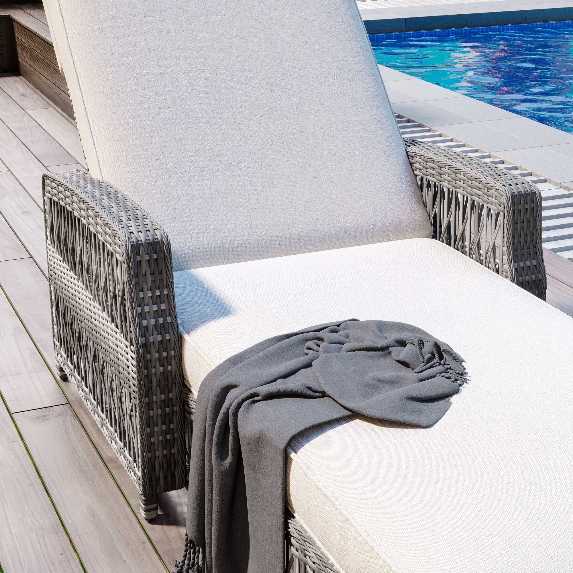 Chaise longue inclinable d'extérieur en osier réglable avec coussin