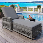 Chaise longue inclinable d'extérieur en osier réglable avec coussin
