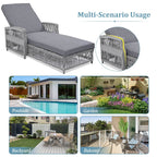 Chaise longue inclinable d'extérieur en osier réglable avec coussin