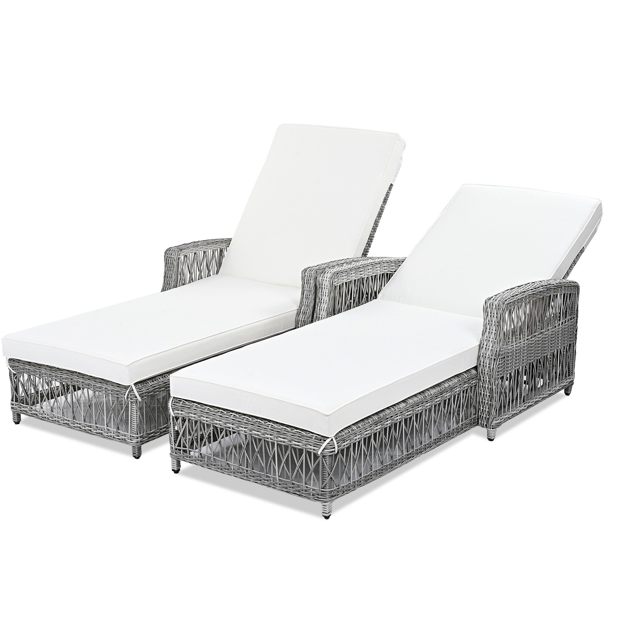 Chaise longue inclinable d'extérieur en osier réglable avec coussin