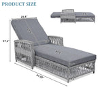 Chaise longue inclinable d'extérieur en osier réglable avec coussin