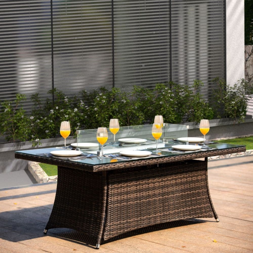 Ensemble de table rectangulaire en osier pour foyer à gaz d'extérieur avec 6 chaises par Moda Furnishings (housse de pluie incluse)