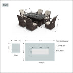 Ensemble de table rectangulaire en osier pour foyer à gaz d'extérieur avec 6 chaises par Moda Furnishings (housse de pluie incluse)