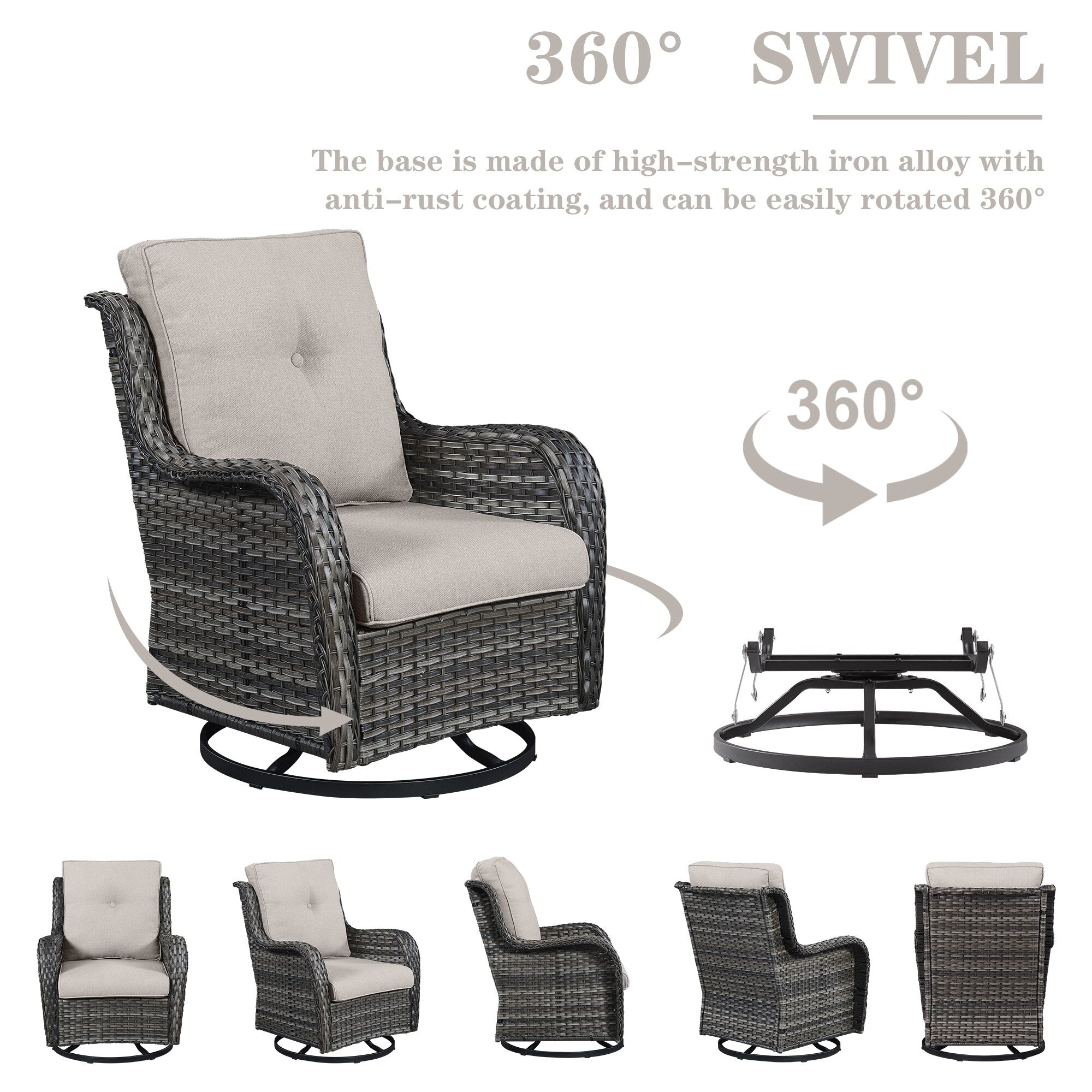 Gymojoy Outdoor Wicker Rocking Lounge Chairs with Swivel Base (Set of 2)