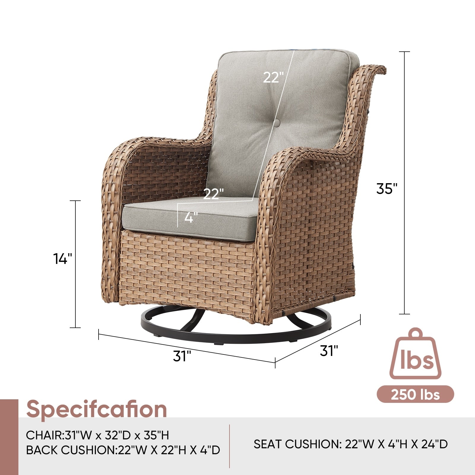 Gymojoy Outdoor Wicker Rocking Lounge Chairs with Swivel Base (Set of 2)