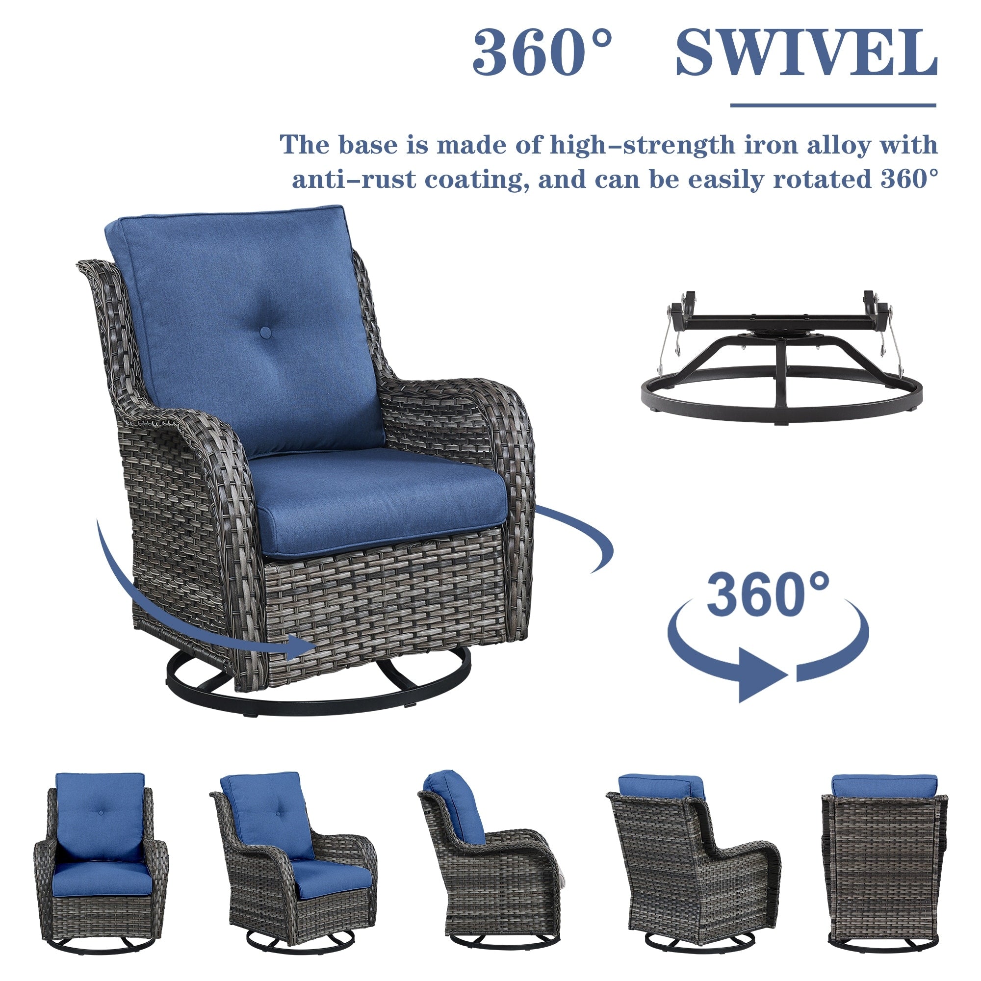 Gymojoy Outdoor Wicker Rocking Lounge Chairs with Swivel Base (Set of 2)