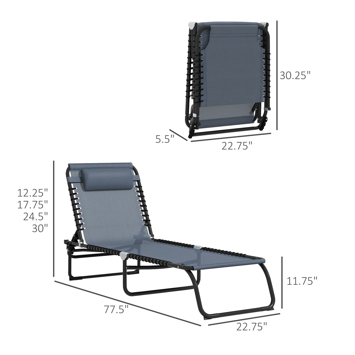 Ensemble de 2 chaises longues pliantes Outsunny pour piscine, chaises longues de terrasse et d'extérieur