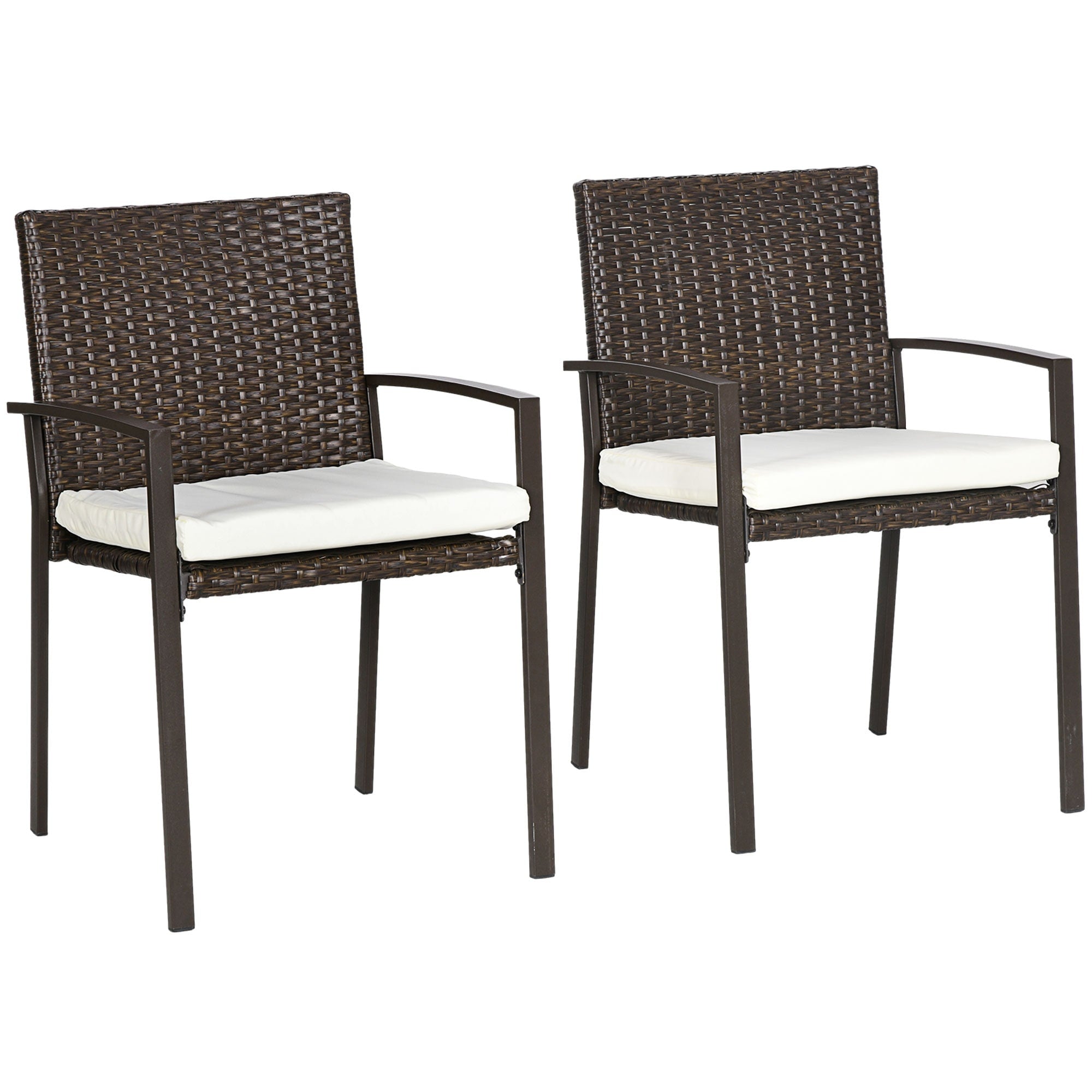 Outsunny Ensemble de 2 chaises de salle à manger d'extérieur en rotin synthétique avec coussin, dossier et accoudoirs