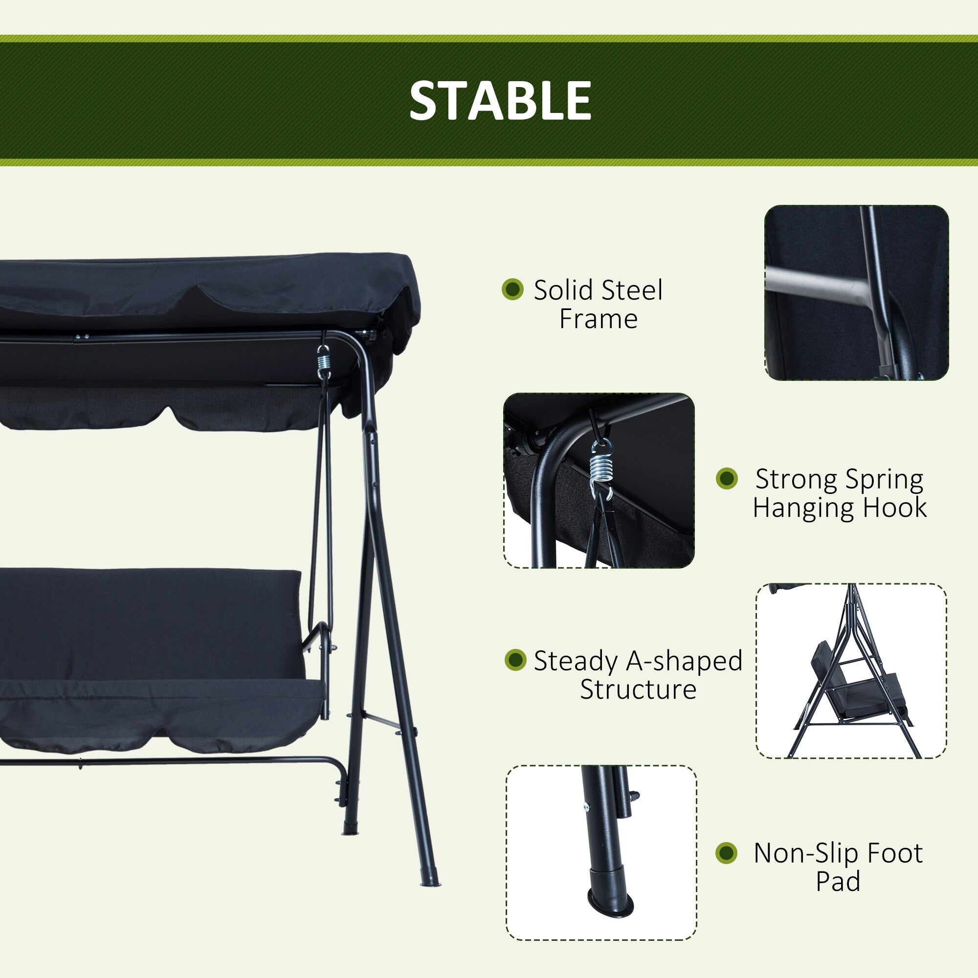 Outsunny 3-Person Porch Lawn Swing