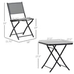 Ensemble bistrot de jardin Outsunny 3 pièces, ensemble de salle à manger pliant d'extérieur avec plateau en verre, 2 chaises pliantes et structure en acier