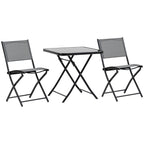 Ensemble bistrot de jardin Outsunny 3 pièces, ensemble de salle à manger pliant d'extérieur avec plateau en verre, 2 chaises pliantes et structure en acier