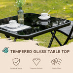 Ensemble bistrot de jardin Outsunny 3 pièces, ensemble de salle à manger pliant d'extérieur avec plateau en verre, 2 chaises pliantes et structure en acier
