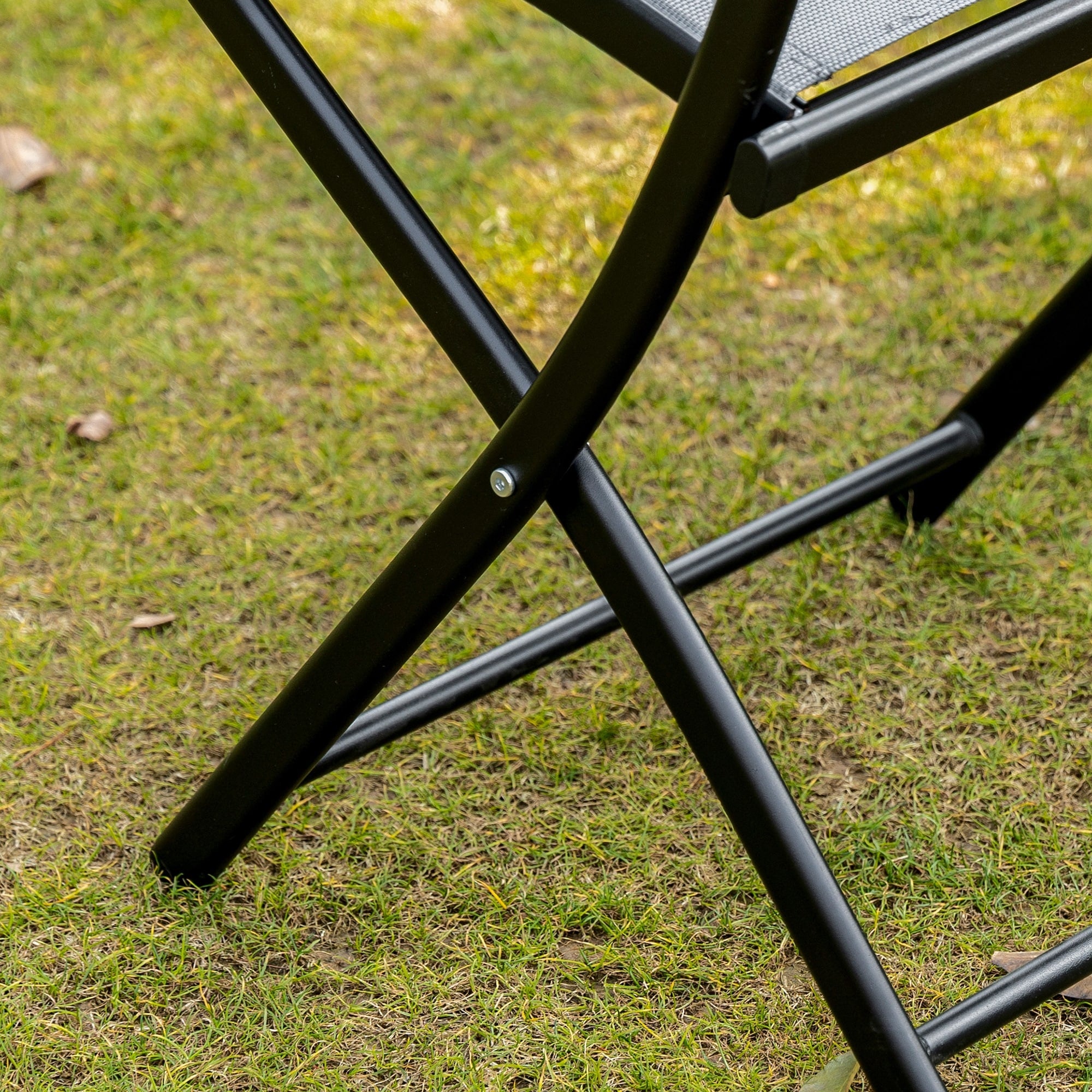 Ensemble bistrot de jardin Outsunny 3 pièces, ensemble de salle à manger pliant d'extérieur avec plateau en verre, 2 chaises pliantes et structure en acier