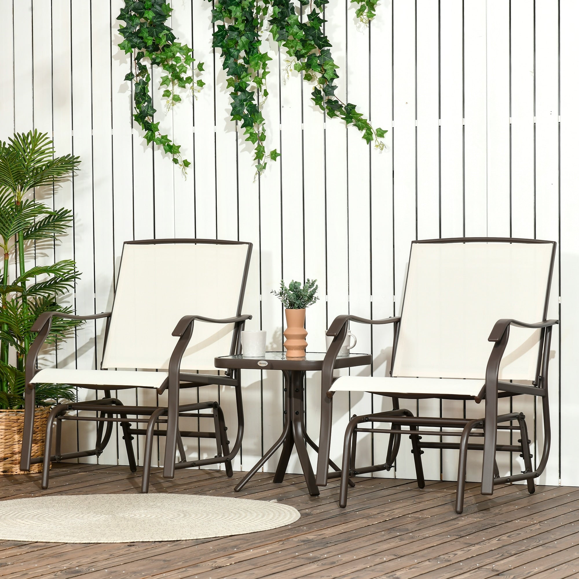 Outsunny Ensemble de 3 chaises d'extérieur avec table basse et 2 balancelles à bascule pour patio en tissu respirant