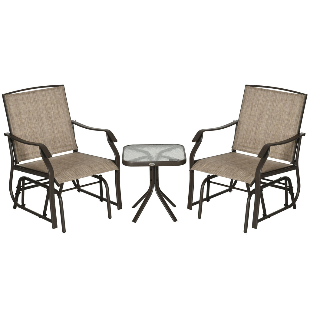 Outsunny Ensemble de 3 chaises d'extérieur avec table basse et 2 balancelles à bascule pour patio en tissu respirant