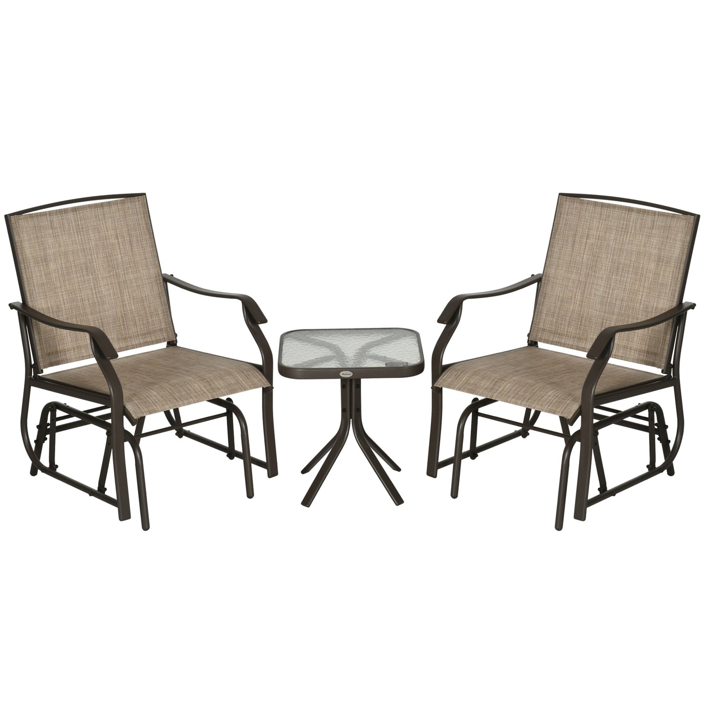 Outsunny Ensemble de 3 chaises d'extérieur avec table basse et 2 balancelles à bascule pour patio en tissu respirant