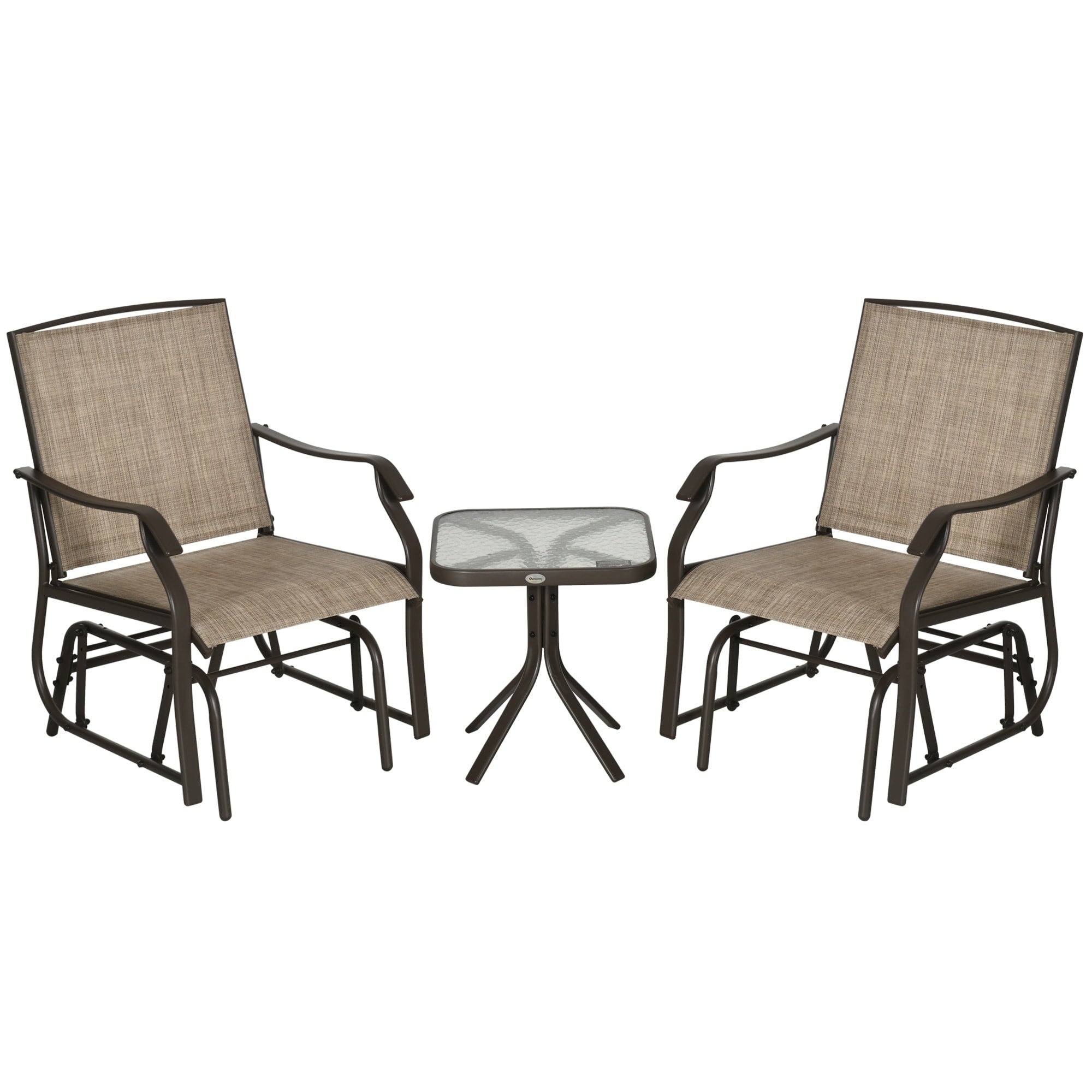 Outsunny Ensemble de 3 chaises d'extérieur avec table basse et 2 balancelles à bascule pour patio en tissu respirant