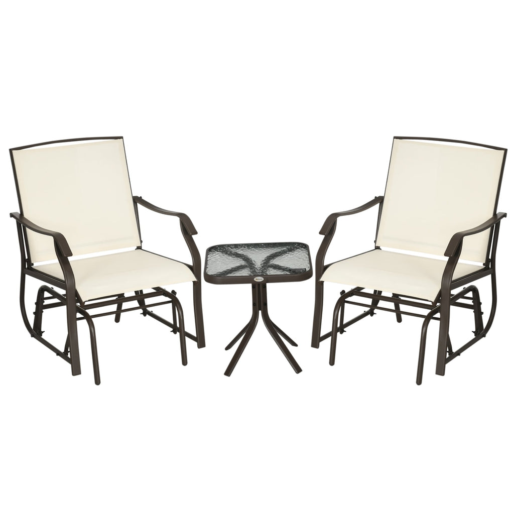 Outsunny Ensemble de 3 chaises d'extérieur avec table basse et 2 balancelles à bascule pour patio en tissu respirant