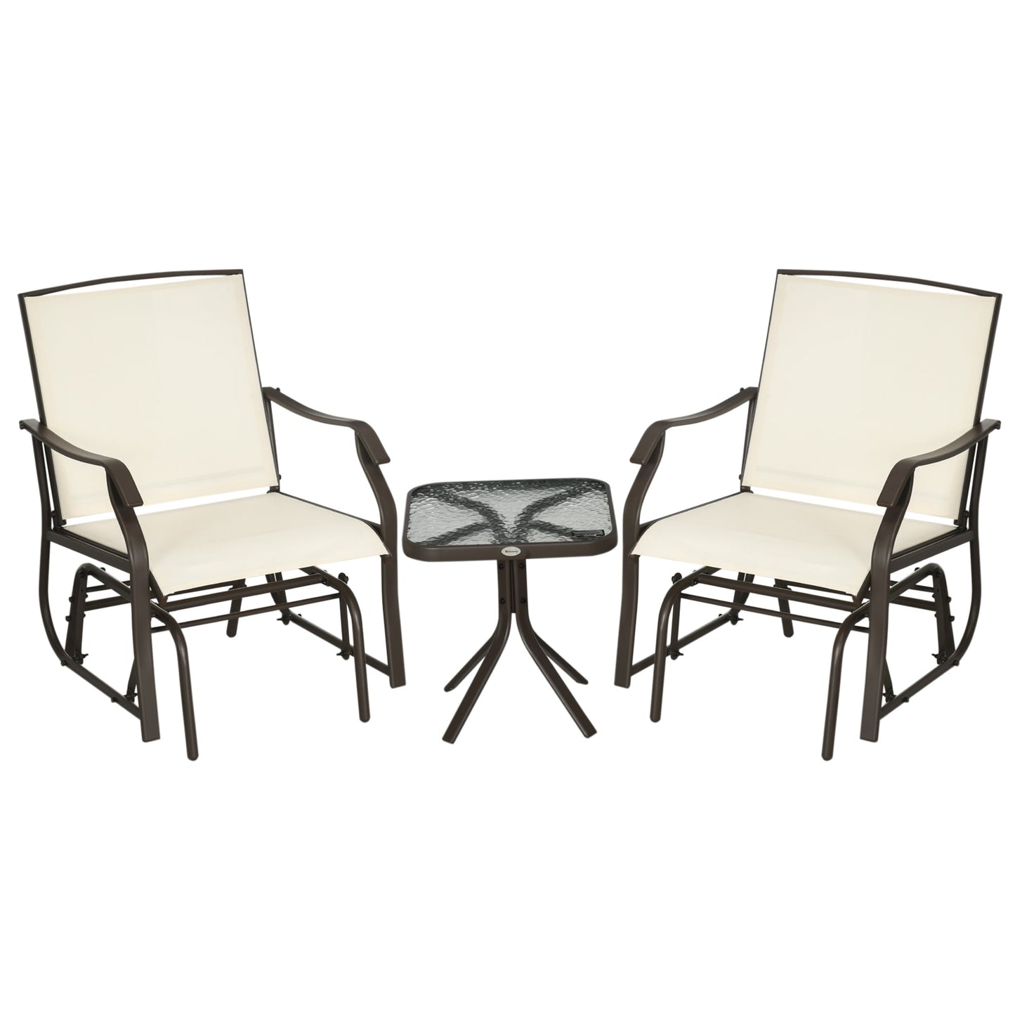 Outsunny Ensemble de 3 chaises d'extérieur avec table basse et 2 balancelles à bascule pour patio en tissu respirant