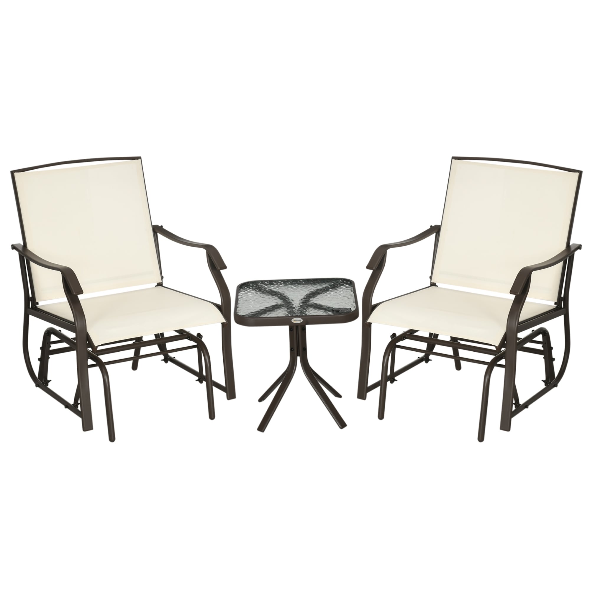 Outsunny Ensemble de 3 chaises d'extérieur avec table basse et 2 balancelles à bascule pour patio en tissu respirant