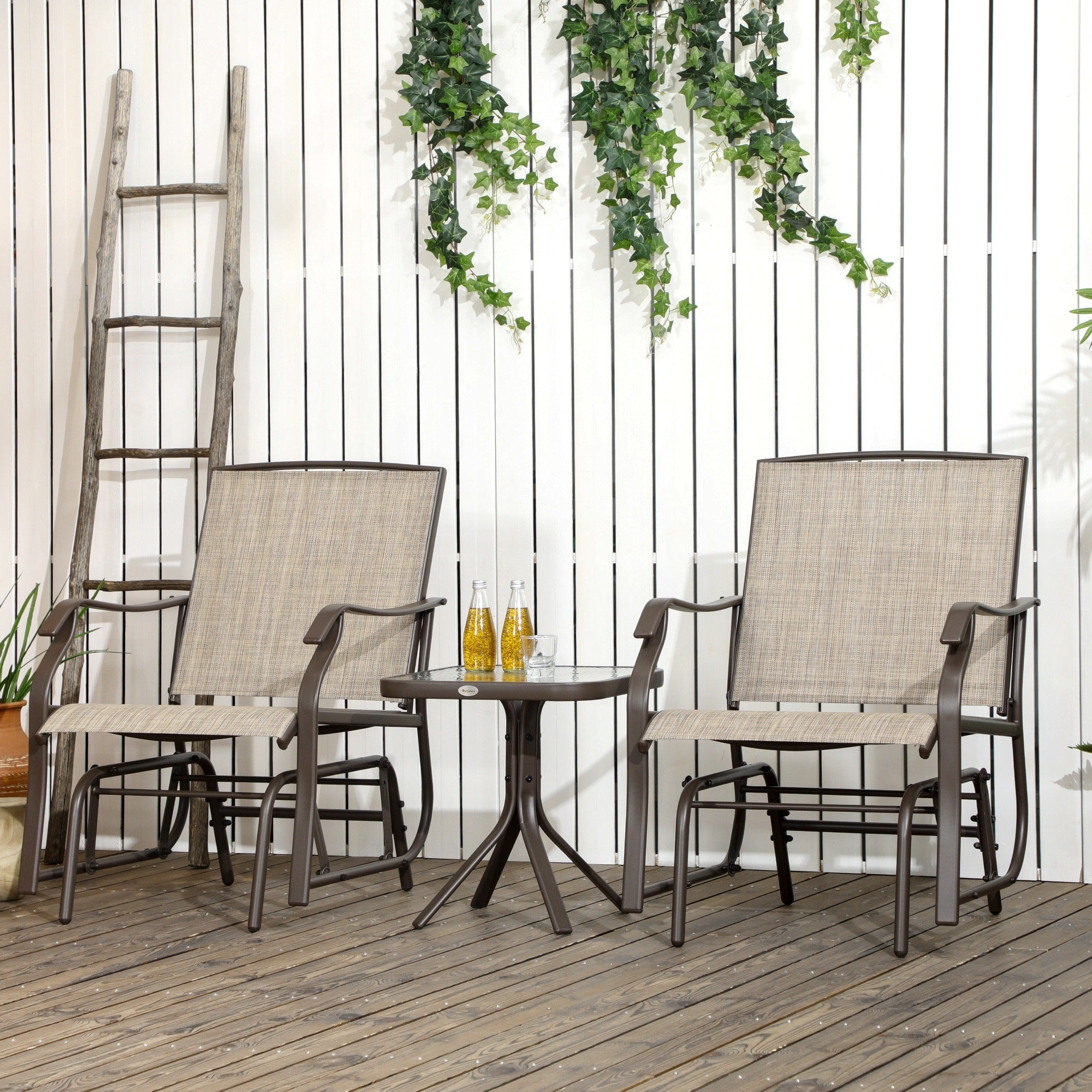Outsunny Ensemble de 3 chaises d'extérieur avec table basse et 2 balancelles à bascule pour patio en tissu respirant